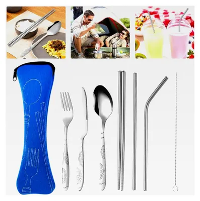 Produktbild von Campingbesteck Set mit Messer und Gabel, 8 Teile für 1 Person