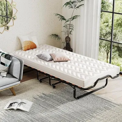 Produktbild von Klappbett 80x200 cm, Gästebett klappbar mit 4 Rollen, Reisebett Erwachsene, Klappbares Bett mit Matratze Memory-Foam, Einzelbett mit Lattenrosten, Faltbett Metallbett bis 120 kg belastbar