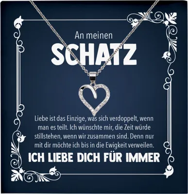 Produktbild von 22Feels Echt Silber Halskette - Schatz Frauen Geschenk Schmuck Set Hochzeitstag Valentinstag Ehefrau Freundin Jahrestag - Herz Anhänger, Karte