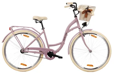 Produktbild von Goetze Style 28 Zoll City Bike, 46 cm Tiefeinsteiger, 1-Gang mit Rücktrittbremse hinten & V-Bremse vorne, LED-Beleuchtung, Rattankorb mit Bezug