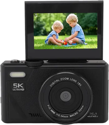 Image de Appareil photo numérique 75MP - Résolution 5K - Zoom 18x - Compact - Caméra de vlogging - Écran rabattable de 3 pouces