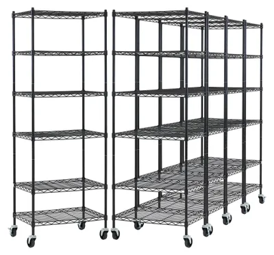 Produktbild von Mega Deal | 5x Gitterregal HADES mit Rollen & 6 Gitterböden | HxBxT 160x60x40cm | Fachlast 75kg | Metall | Schwarz | Drahtregal Metallregal Schmal Küchenregal Aufbewahrungsregal