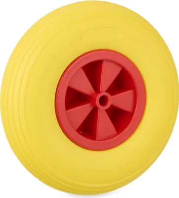 Immagine prodotto di Ruota per carriola Relaxdays 3.50-6, gomma piena, cerchione in plastica, ruota di ricambio per carriola, anti-foratura, fino a 100 kg, giallo/rosso