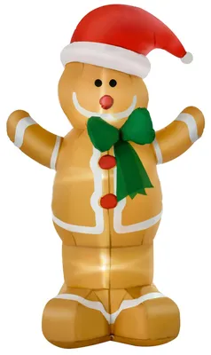 Imagen del producto de Decoración navideña inflable con forma de hombre de jengibre y luces LED | Color: Amarillo | Dimensiones: 70x110x183 cm