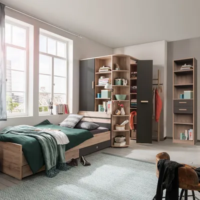 Produktbild von Jugendzimmer Set 5-teilig mit 90x200 cm Bett in Eiche mit graphit CANTON-43