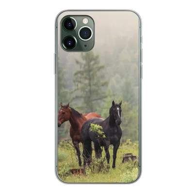 Produktbild von MuchoWow® Handyhülle Schutzhülle Hülle für iPhone 11 Pro Pferde - Wald - Nebel Silikon Softcase Handy Hülle - Handy