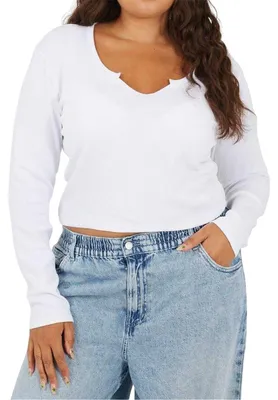 Produktbild von Brave Soul - T-Shirt für Damen, Hals Kerbe, Langärmlig GT42604 (50 DE) (Weiß)