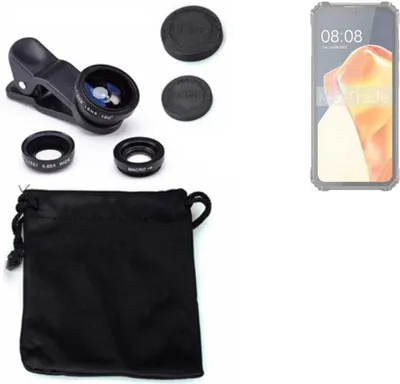 Produktbild von K-S-Trade Smartphone Kamera Linsen Set Kompatibel mit Oukitel WP28E 3in1 Clip-On Kamera Adapter Macro Weitwinkel FishEye Fischauge Objektiv Linse
