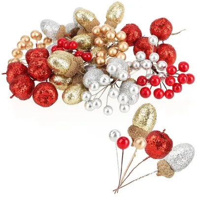 Weihnachtsdeko-Set mit Zweigen, Eicheln und Deko-Äpfeln
