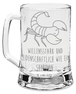 Produktbild von Mr. & Mrs. Panda Krug Sternzeichen Skorpion - Transparent - Geschenk, Bierhumpen, Tierkreiszeichen, Gravur Bierkrug, November, Glaskrug, Geburtstag, Seidel, Oktober