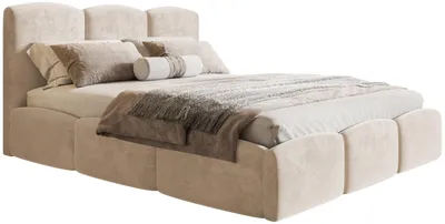 Obrázok produktu pre Čalúnená posteľ 200x200 Roma Slim – hrubá penová výplň, úložný priestor, kovový rošt – zamatová látka béžová