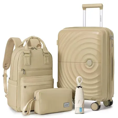 Image de Larvender Lot de 4 Valises Rigides en PP – Valises de Voyage Champagne avec Doubles Roues Pivotantes à 360°, Serrure à Combinaison et Poignée Télescop