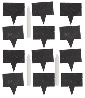 Produktbild von 12 Schiefer Pflanzenschilder zum Stecken mit Kreide, Gartenstecker Set 15 teilig