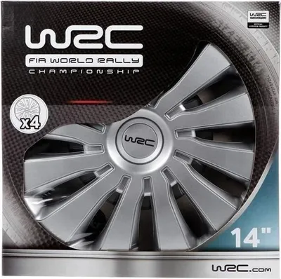 Image de Enjoliveurs WRC, 14 pouces, Gris Métallisé, Lot de 4, Look Sportif, Fixation Clips