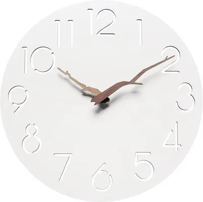 Image de Horloge murale silencieuse de 30 cm, lumineuse, à piles, blanche, minimaliste, élégante, pour la chambre, le salon ou le bureau