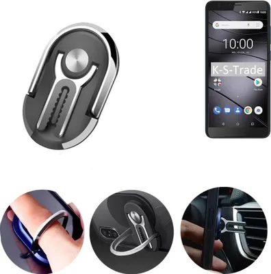 Produktbild von K-S-Trade 3in1 Smartphone-Ring Handy-Ring kompatibel mit Gigaset GS100 Fingerhalterung  Handyring Tischständer Lüftungsgitter-Halterung Tisch