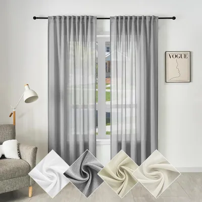 Productafbeelding van Gordijnen - Raambekleding - Set van 2 - Linnen - Met plooiband - 245 x 135 cm - Grijs