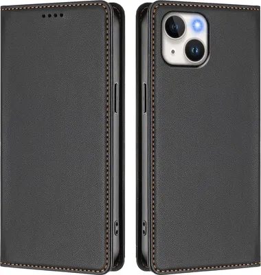 Produktbild von Handyhülle für iPhone 14/iPhone 13, Kunstleder Klapphülle Stoßfeste Magnetische Hülle mit Ständer Schwarz