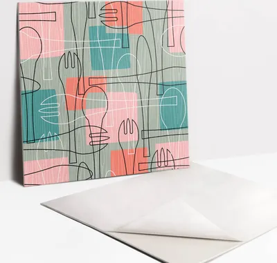 Obrázok produktu pre Samolepiace vinyleové dlaždice - Nálepky na Stenu - Podlahu - Sada 9 Kusov - 30x30 cm - Abstraktní příbory