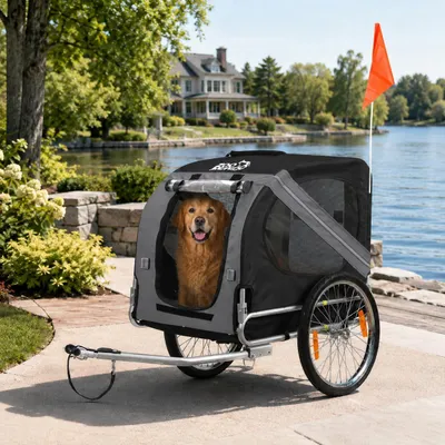 Immagine prodotto di zoomundo: Rimorchio per cani, adatto per biciclette - colore grigio scuro/nero - telaio argentato
