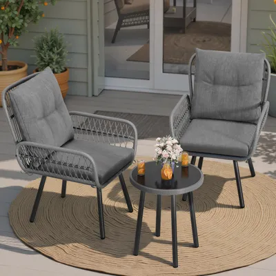 Immagine prodotto di Set di mobili da giardino BEALIFE da 3 pezzi per balcone e terrazza | gruppo di seduta per esterni tavolo con 2 sedie | colore: giallo/grigio | WR213