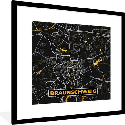 Produktbild von MuchoWow® Gerahmtes Poster Braunschweig - Stadtplan - Gold - Karte - Deutschland 40x40 cm - Poster mit Schwarzem Bilderrahmen Wandposter Rahmen Foto Bilder - Poster - Plakat im Rahmen