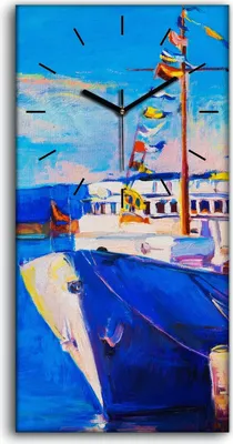 Produktbild von Wanduhr Uhr Wandbild Leinwand 30x60 Gemälde Hafen Meer Schiffe Himmel Kunst - schwarze Hände