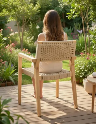 Obrázek produktu pro Moderní zahradní židle ze dřeva s proutěným sedákem