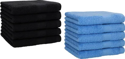 Produktbild von Betz 10 Stück Gästetücher 30x50 cm PREMIUM 100% Baumwolle Set  Farbe: schwarz und hellblau