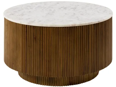 Produktbild von MASSIVMOEBEL24.DE Couchtisch rund Mango 80x80x45 braun lackiert / Marmor weiß BARCELONA #220