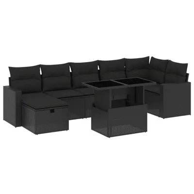 Produktbild von Garten-Lounge-Set, 8-teilig, modular, Poly Rattan Schwarz, verstellbarer Tisch, UV-beständig, mit waschbaren Kissen