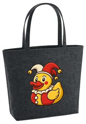 Produktbild von Huuraa Filzshopper Quietscheente Joker Gummiente Hofnarr 22 Liter Charcoal Melange Filztasche Geschenkidee