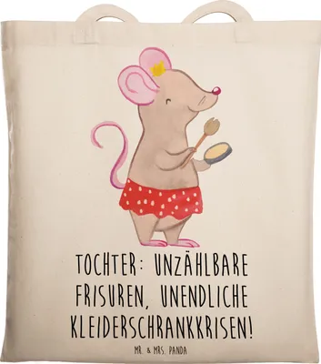 Produktbild von Mr. & Mrs. Panda Jutebeutel Tochter Mode - Transparent - Geschenk, Einfallsreichtum, Familienleben, Familienmitglieder, Freude, Kleiderschrank, Stoffbeutel, Tasche