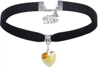 Zdjęcie produktu dla CHOKER KLASYCZNY NASZYJNIK z Kryształem SERCE WISIOREK Gotycki ZŁOTY ŻÓŁTY