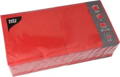 Zdjęcie produktu dla 1000 serwetek Papstar, 3-warstwowe, 1/4 składane 33 cm x 33 cm czerwone 12483