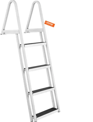 A white aluminum alloy dock ladder with black anti-slip mats on the steps, shown against a white background.