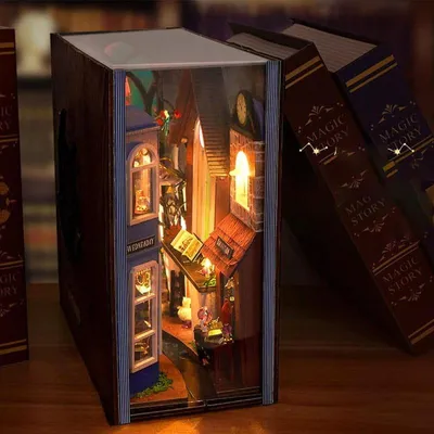 Produktbild von DIY Book Nook Geheime Gasse - 3D-Puzzle - 180 Teile - Miniaturhaus aus Holz - mit LED-Licht