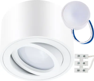Obrázok produktu pre Stropné svietidlo LUMILED s povrchovou montážou bodové LED stropné svietidlo s povrchovou montážou bodové otočné guľaté biele hliníkové + modul LED INSERT 7W 230V teplá biela 3000K