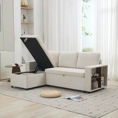 Produktbild von STILVORA Ecksofa mit seitlichem Stauraum, Schlafsofa L-Form links oder rechts montierbar, Dreisitzer Sofa aus Chenille Grau