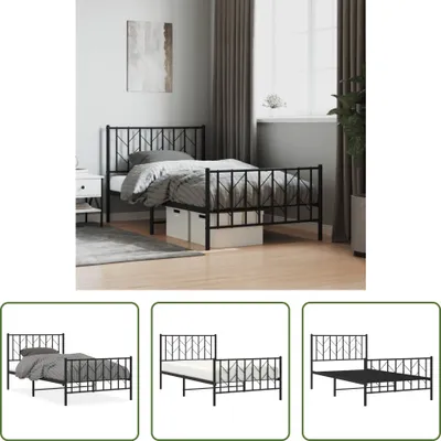 Produktbild von The Living Store Bettgestell mit Kopf- und Fußteil Metall Schwarz 100x200 cm