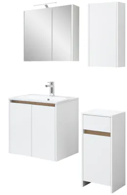 Produktbild von Badmöbel-Set, Quickset 100, Pelipal, Waschtisch, LED-Spiegelschrank, Hängeschrank und Unterschrank, Weiß