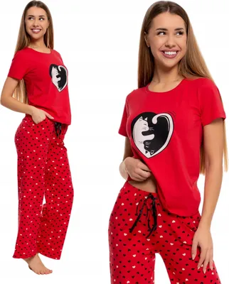 Zdjęcie produktu dla Piżama LADIES MORAJ r. XL - spodnie z krótkim rękawem Cats Hearts