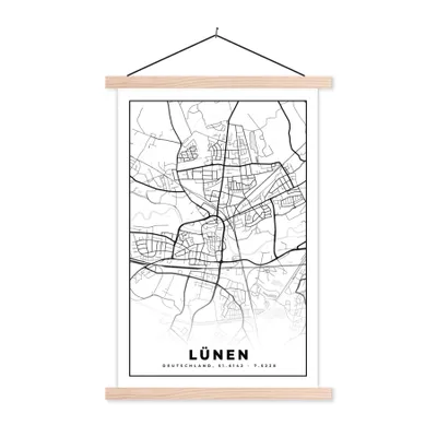 Produktbild von MuchoWow® Textilposter Lünen - Karte - Stadtplan 40x60 cm mit holzfarbenen Rahmen - Poster