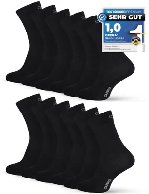Produktbild von OCERA 12x Bambus Socken Uni verschiedenen Farben - Schwarz 35/38