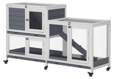 Obrázek produktu pro Klec pro králíky, otevíratelná střecha, mobilní provedení, ŠEDÁ, 147 × 45,5 × 88,5 cm