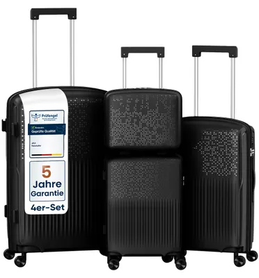 Zdjęcie produktu dla Zestaw walizek sztywnych 4FLY Pixel PP 16, 20, 24, 28 cali – zestaw 4 sztuk – czarny