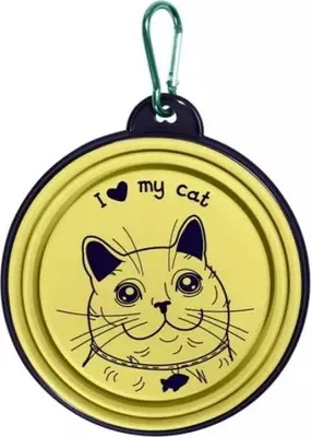 Image de Gamelle pliable en silicone pour chat avec mousqueton, jaune