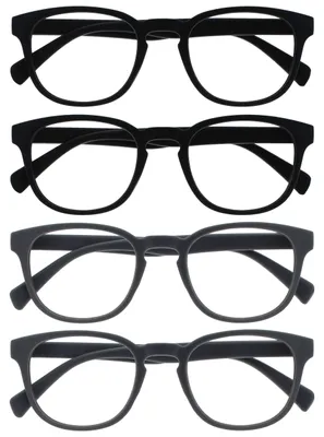 Produktbild von OPULIZE Pop Lesebrille 4er Pack Keck Rund Matt Rahmen Federscharniere Kratzfest Schwarz Grau Herren Damen RRRR2-1177 +1.50
