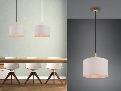 Produktbild von LED Pendelleuchte Stoffschirm mit Holz - Esstischlampen & Küchenlampen hängend