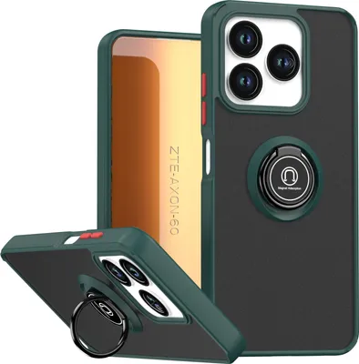 Produktbild von Hülle für ZTE Axon 60 Matte Transluzent TPU Stoßfest Schutzhülle mit Ring Halter Ständer dunkelgrün
